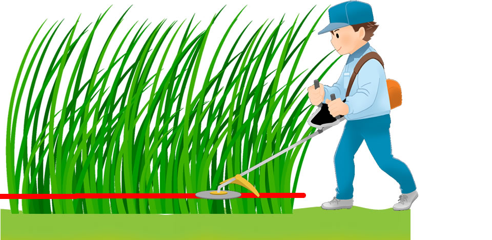 草刈りと根刈りの説明画像（草刈りイメージ）